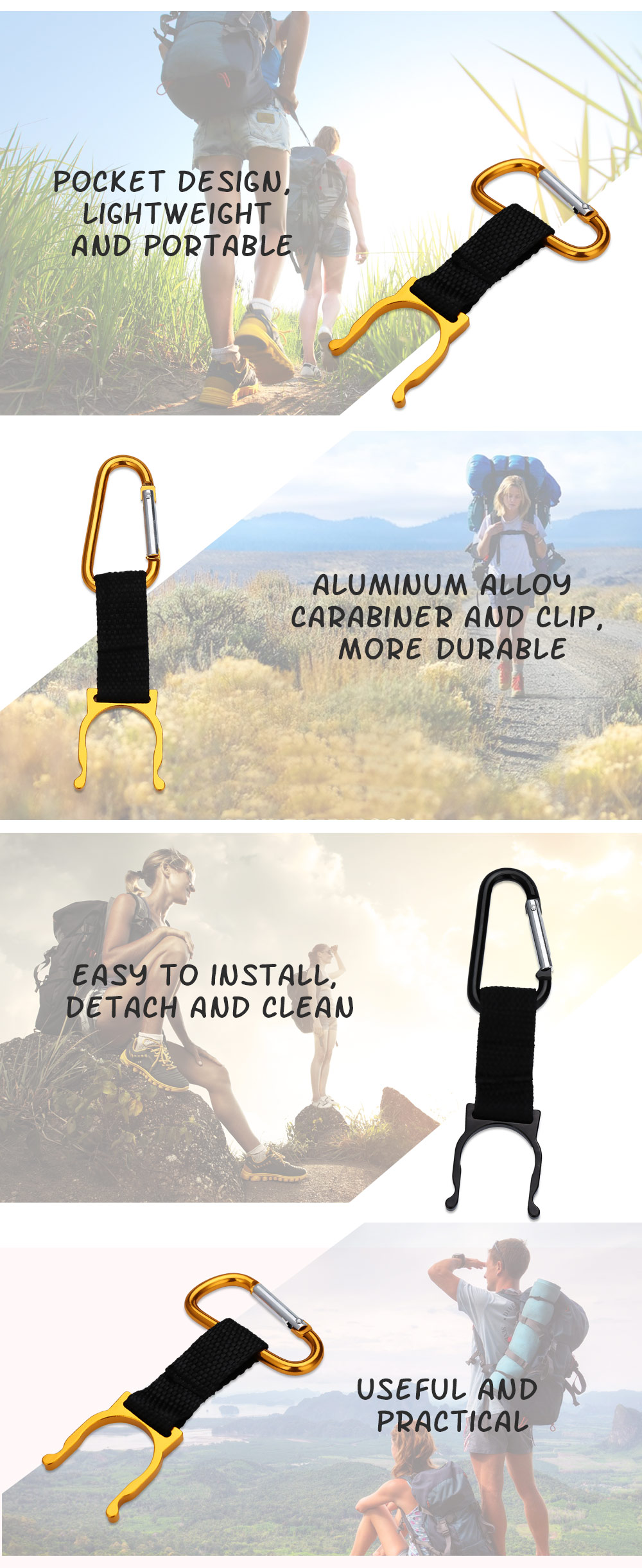 Aotu 5pcs Outdoor Water Bottle Holder Carabiner Hook Clip Buckle for Camping Hiking Aotu 5pcs Outdoor Water Bottle Holder Carabiner Hook Clip Buckle for Camping Hiking