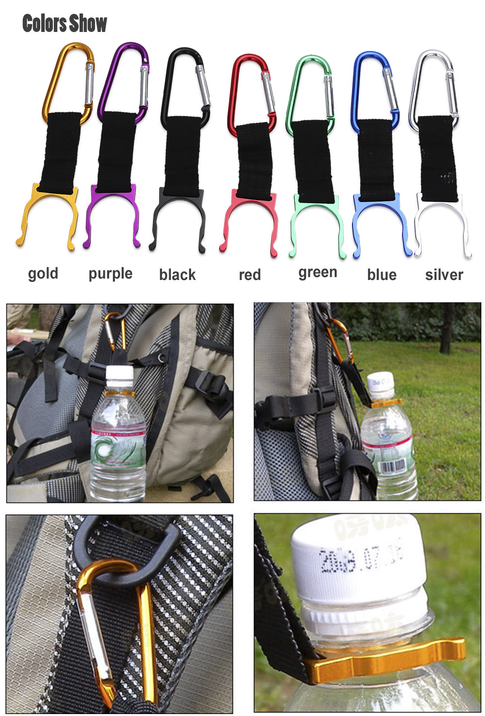 Aotu 5pcs Outdoor Water Bottle Holder Carabiner Hook Clip Buckle for Camping Hiking Aotu 5pcs Outdoor Water Bottle Holder Carabiner Hook Clip Buckle for Camping Hiking
