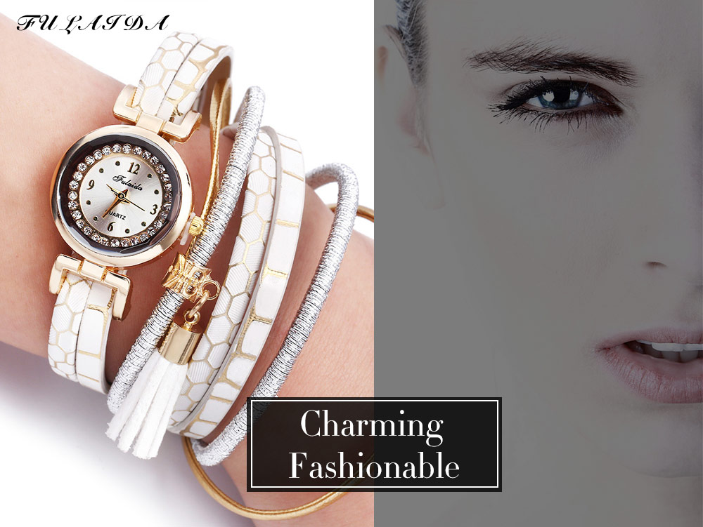 FULAIDA Women Quartz Watch Rhinestone Tassel Decoration Leather Band Wristwatch FULAIDA Women Quartz Watch Rhinestone Tassel Decoration Leather Band Wristwatch