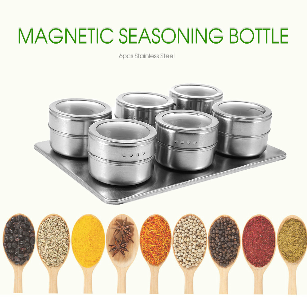 6pcs Stainless Steel Magnetic Seasoning Pot 6pcs Stainless Steel Magnetic Seasoning Pot