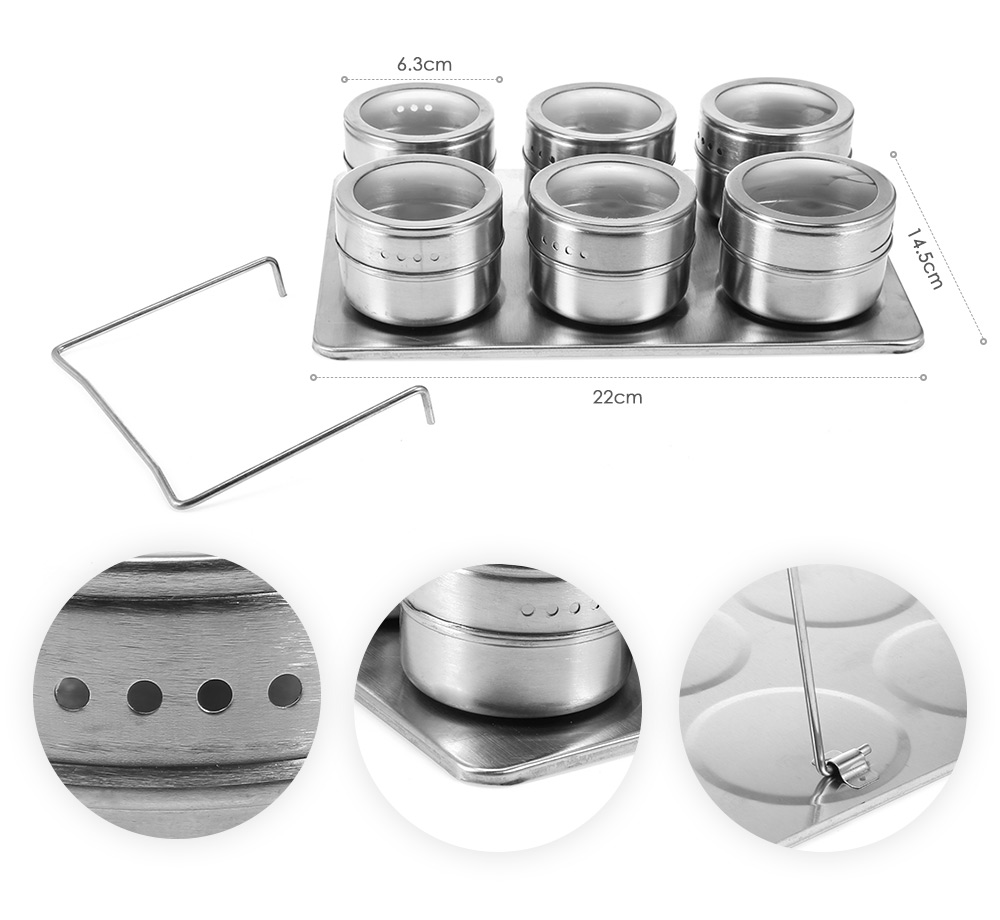 6pcs Stainless Steel Magnetic Seasoning Pot 6pcs Stainless Steel Magnetic Seasoning Pot