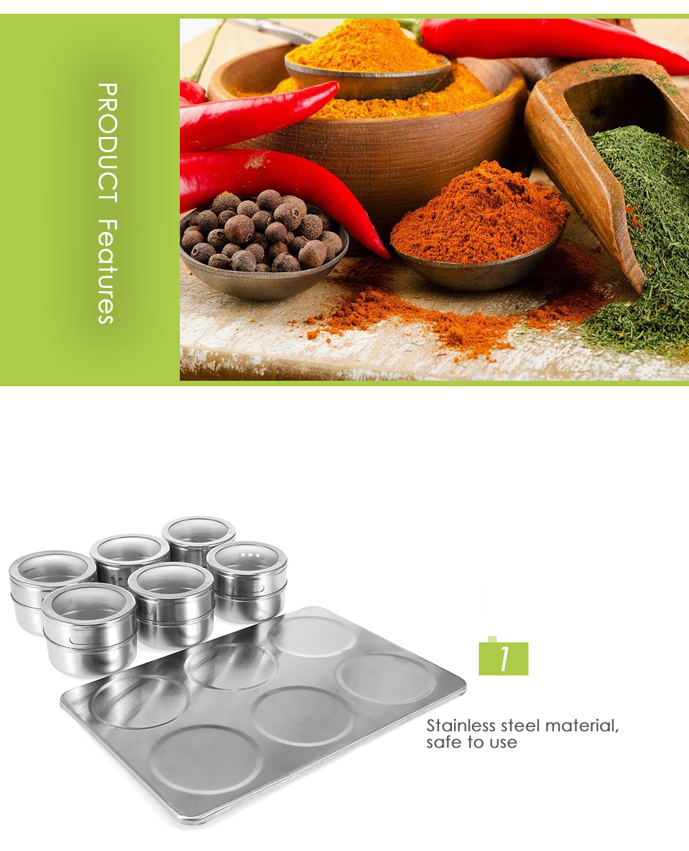 6pcs Stainless Steel Magnetic Seasoning Pot 6pcs Stainless Steel Magnetic Seasoning Pot