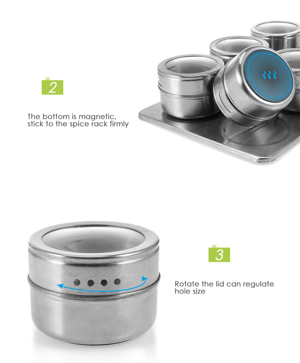 6pcs Stainless Steel Magnetic Seasoning Pot 6pcs Stainless Steel Magnetic Seasoning Pot