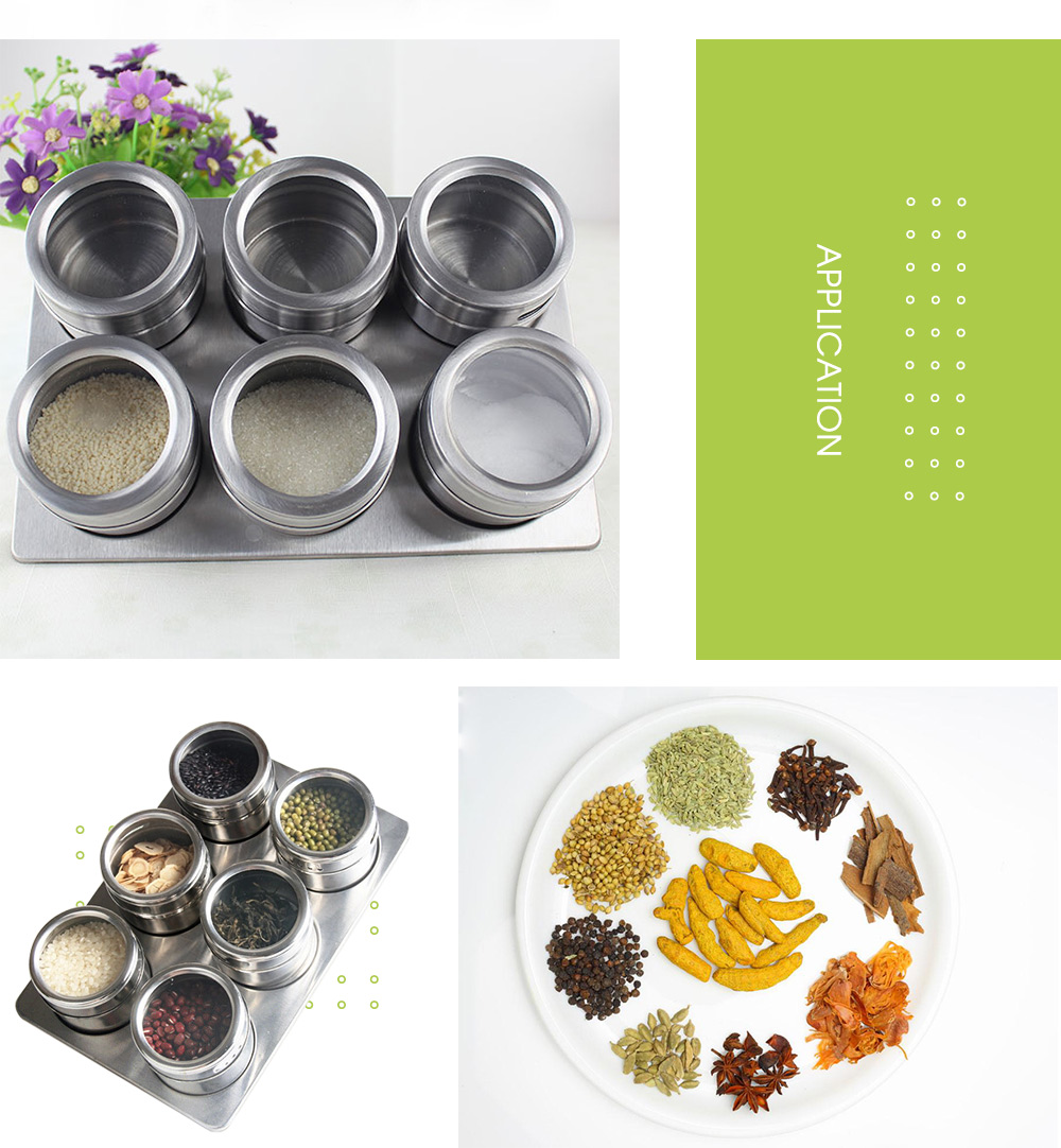 6pcs Stainless Steel Magnetic Seasoning Pot 6pcs Stainless Steel Magnetic Seasoning Pot