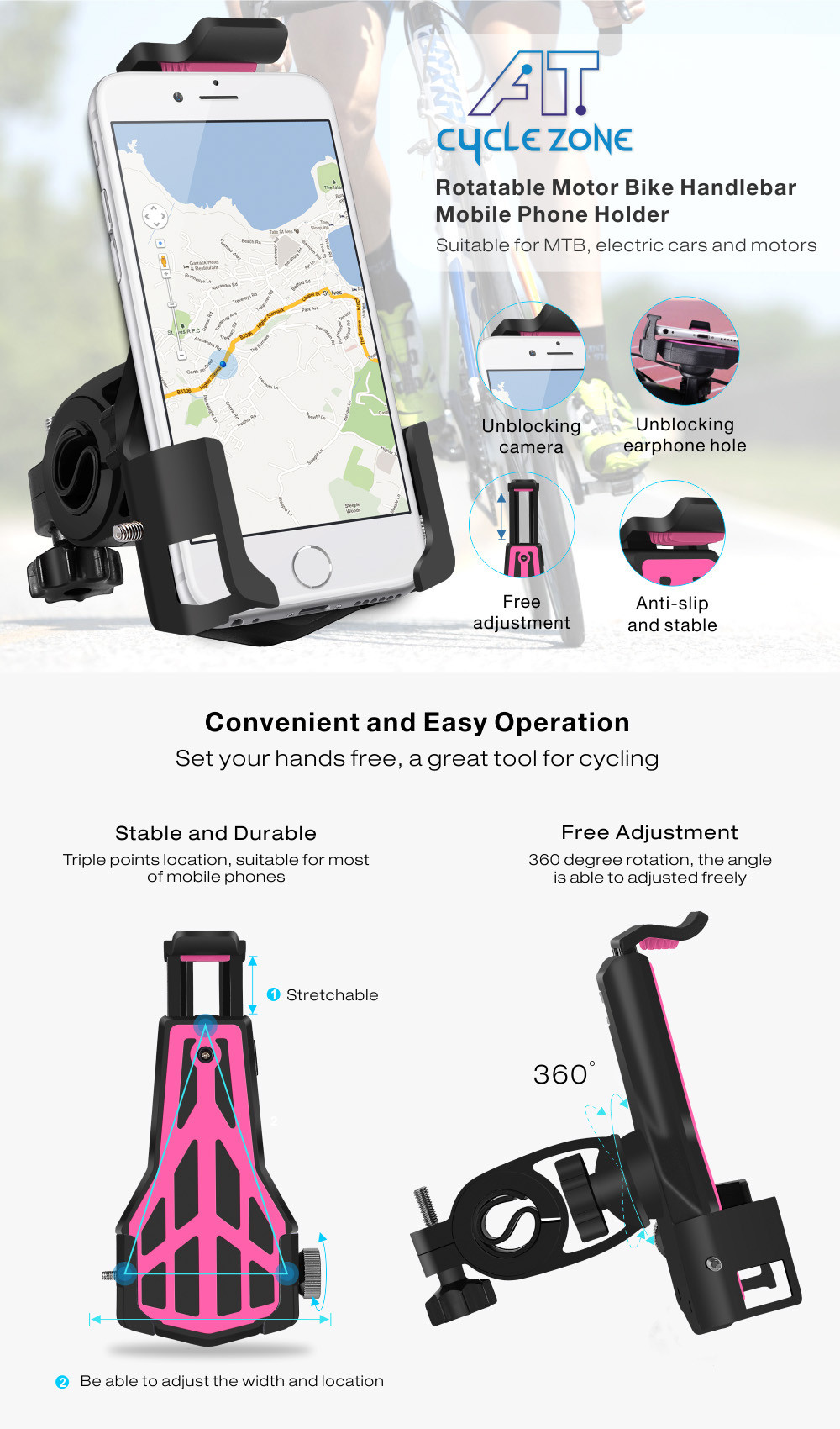 Cycle Zone 360 Degree Rotatable Motor Bike Handlebar Mobile Phone Holder Mount Stand Cycle Zone 360 Degree Rotatable Motor Bike Handlebar Mobile Phone Holder Mount Stand