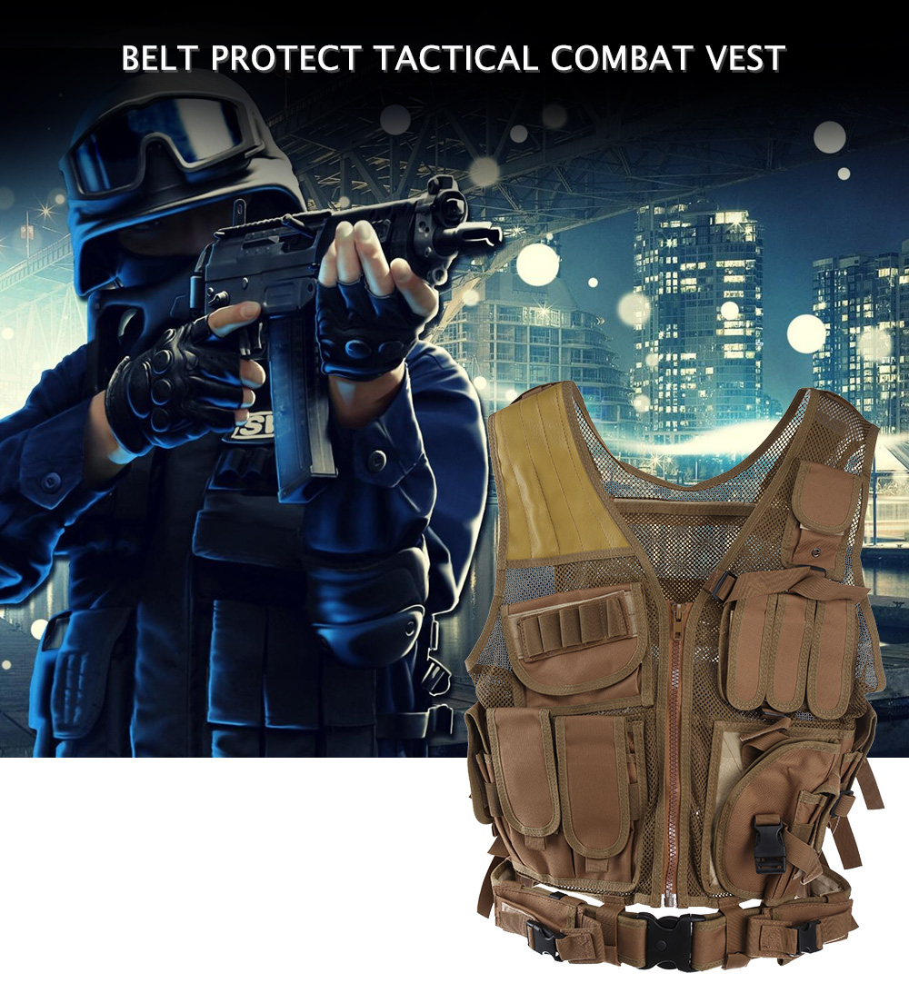 Multi-functional Tactical Vest Belt Protect Multi Pockets Mesh Breathable Equipment Multi-functional Tactical Vest Belt Protect Multi Pockets Mesh Breathable Equipment
