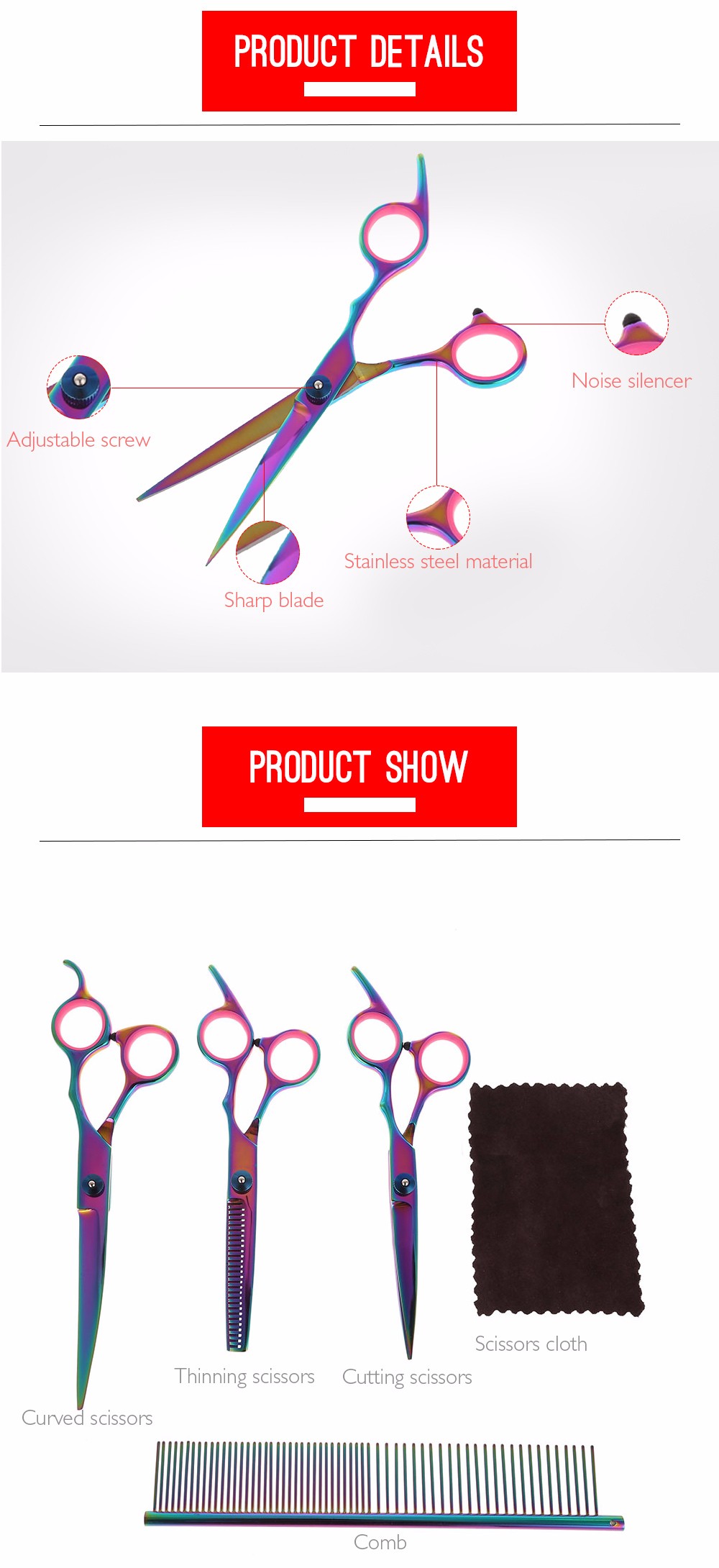 Colorful Hair Scissors Set Hairdressing Styling Tools