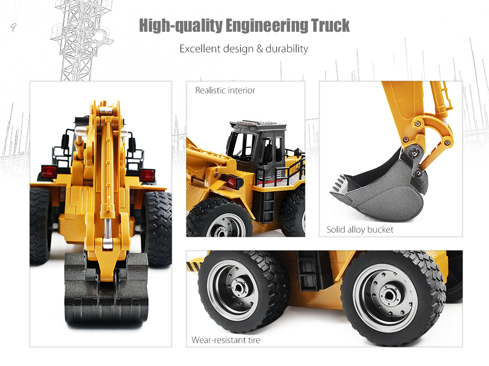 HUINA TOYS 1530 1:18 6CH RC Alloy Rooter Truck RTR with Movable Lifting Arm / Mechanical Sound / LED Light HUINA TOYS 1530 1:18 6CH RC Alloy Rooter Truck RTR with Movable Lifting Arm / Mechanical Sound / LED Light
