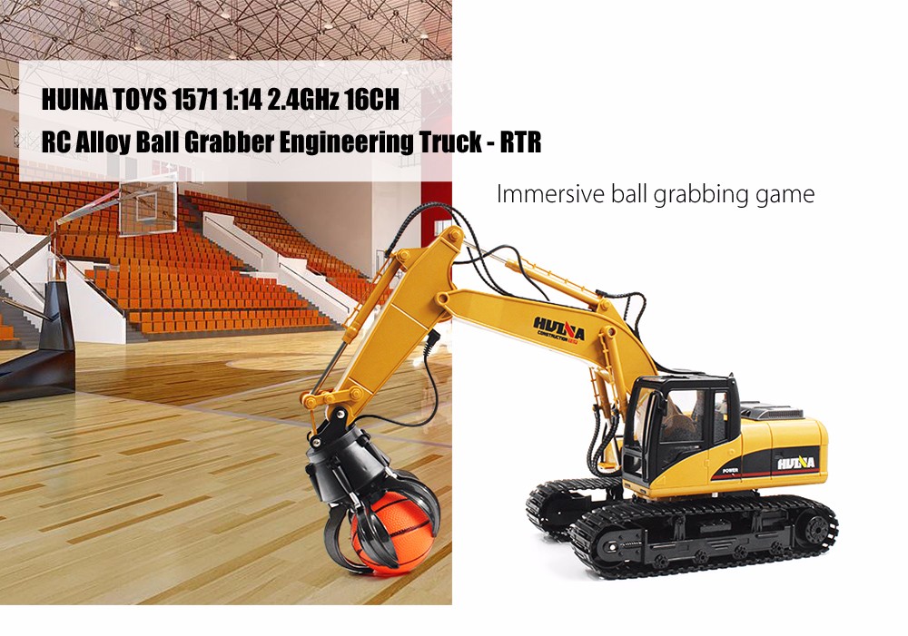 HUINA TOYS 1571 1:14 2.4GHz 16CH RC Alloy Ball Grabber Engineering Truck RTR 680-degree Rotation / Movable Stick Boom Claw / LED Light HUINA TOYS 1571 1:14 2.4GHz 16CH RC Alloy Ball Grabber Engineering Truck RTR 680-degree Rotation / Movable Stick Boom Claw / LED Light