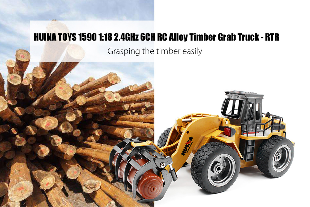 HUINA TOYS 1590 1:18 2.4GHz 6CH RC Alloy Timber Grab Truck RTR Grasper Opening Closing / Movable Arm / Mechanical Sound HUINA TOYS 1590 1:18 2.4GHz 6CH RC Alloy Timber Grab Truck RTR Grasper Opening Closing / Movable Arm / Mechanical Sound