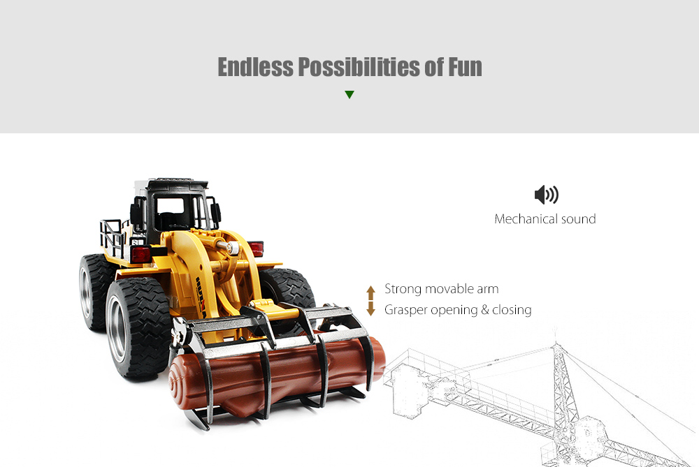 HUINA TOYS 1590 1:18 2.4GHz 6CH RC Alloy Timber Grab Truck RTR Grasper Opening Closing / Movable Arm / Mechanical Sound HUINA TOYS 1590 1:18 2.4GHz 6CH RC Alloy Timber Grab Truck RTR Grasper Opening Closing / Movable Arm / Mechanical Sound