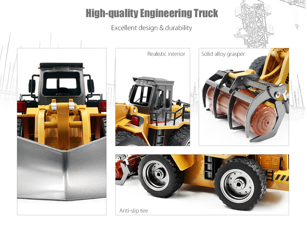 HUINA TOYS 1590 1:18 2.4GHz 6CH RC Alloy Timber Grab Truck RTR Grasper Opening Closing / Movable Arm / Mechanical Sound HUINA TOYS 1590 1:18 2.4GHz 6CH RC Alloy Timber Grab Truck RTR Grasper Opening Closing / Movable Arm / Mechanical Sound