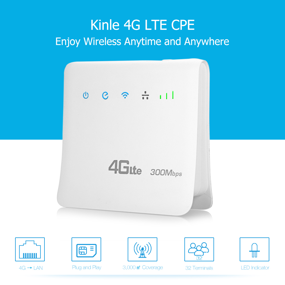 Kinle 4G LTE CPE Mobile WiFi Router for SIM Card 300Mbps Support 3G Marvell 1802 + MTK7628