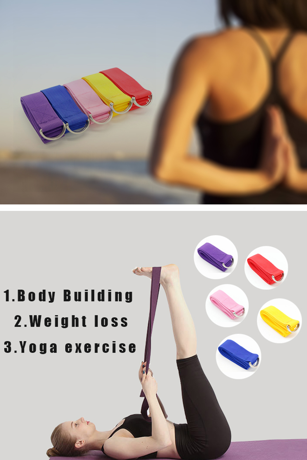 Yoga Stretch Strap D-ring Waist Leg Fitness Adjustable Belts Yoga Stretch Strap D-ring Waist Leg Fitness Adjustable Belts