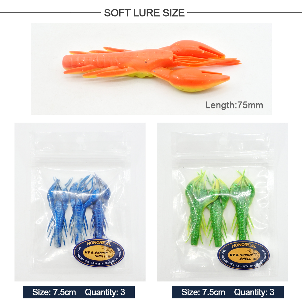 HONOREAL 7.5CM Shrimp Shape Soft Bait Fishing Lure 3PCS HONOREAL 7.5CM Shrimp Shape Soft Bait Fishing Lure 3PCS