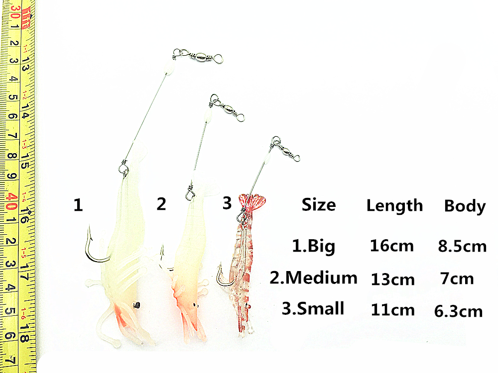 Outdoors Fishing Luminous Elastic Soft Glue Bait Shrimp / 3 Size