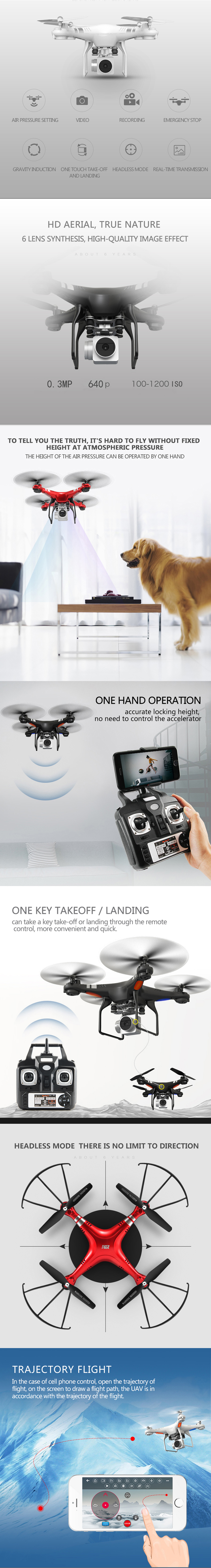 RC Drone with 0.3MP HD WiFi Camera / Height Holding / One Key Mode
