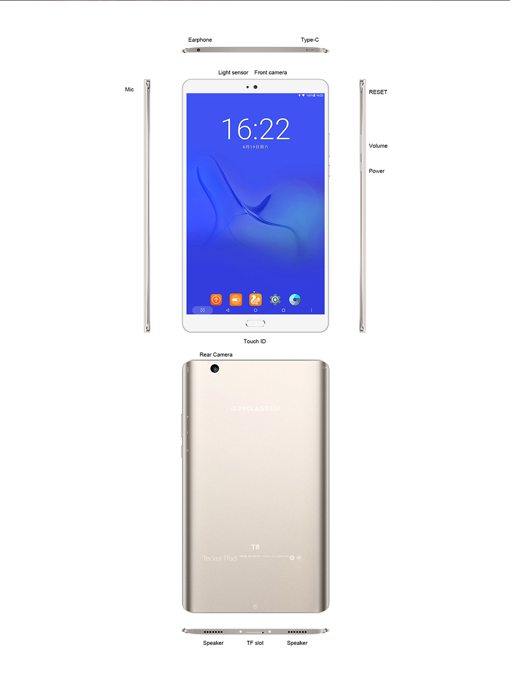 Teclast Master T8 8.4 inch Tablet PC Android 7.0 MTK8176 Hexa Core 1.7GHz 4GB RAM 64GB ROM Fingerprint Recognition 