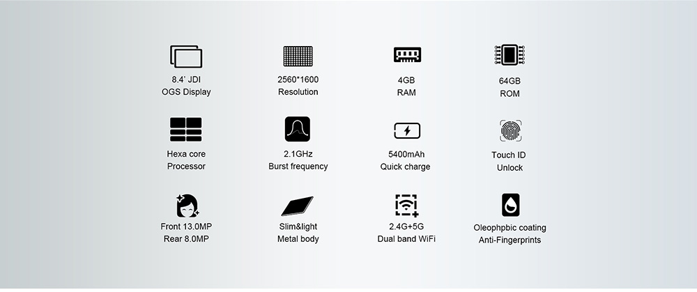 Teclast Master T8 8.4 inch Tablet PC Android 7.0 MTK8176 Hexa Core 1.7GHz 4GB RAM 64GB ROM Fingerprint Recognition 