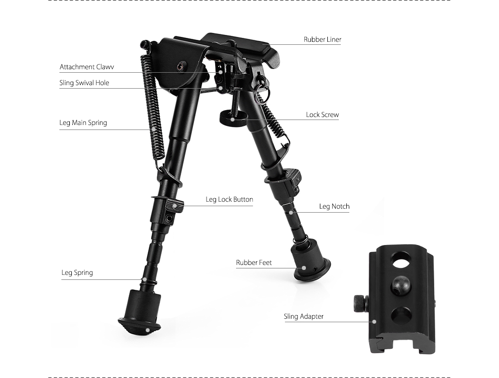 HD1806 Spring Return Sniper Hunting Rifle Bipod Sling Swivel Height HD1806 Spring Return Sniper Hunting Rifle Bipod Sling Swivel Height