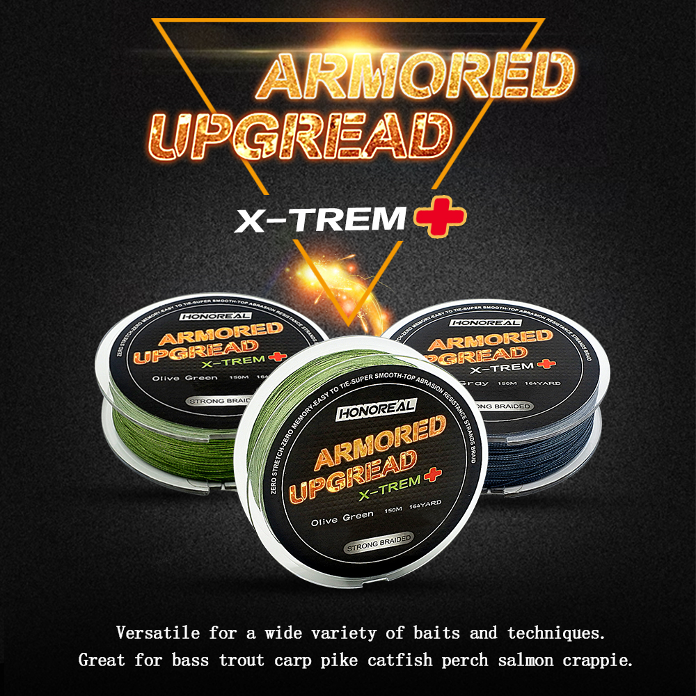 HONOREAL 0.232mm 150m Super Strong Abrasion Resistant Long Grey and Green Color 4 Strands Fishing Line  PE Braided