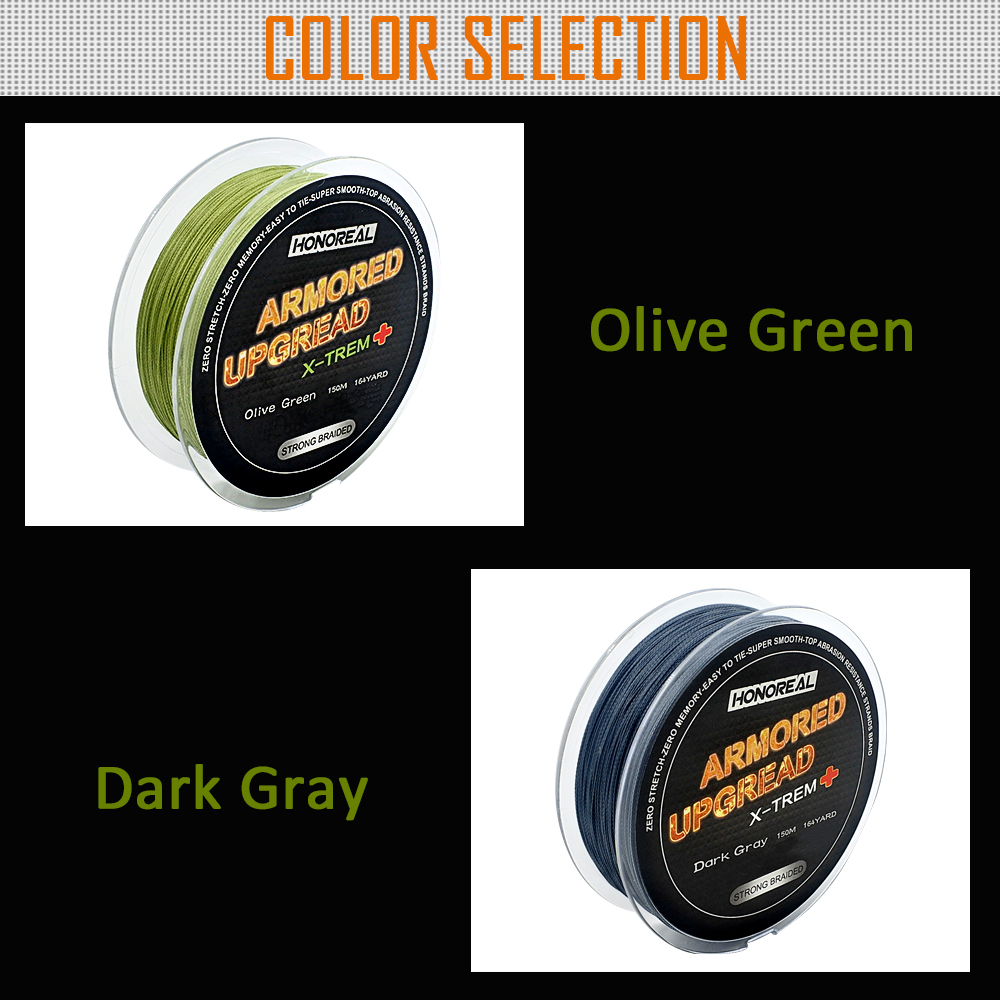 HONOREAL 0.232mm 150m Super Strong Abrasion Resistant Long Grey and Green Color 4 Strands Fishing Line  PE Braided