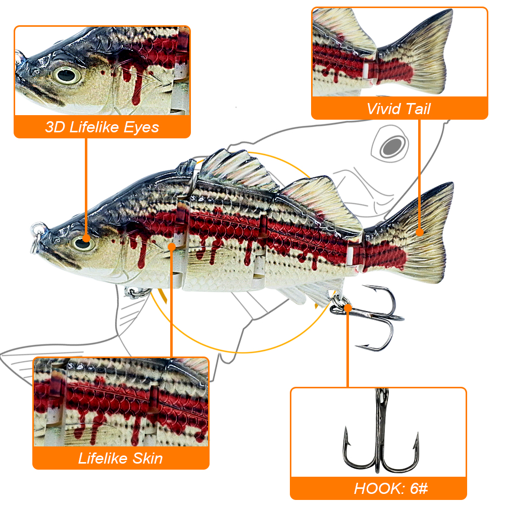 ABS Material 4 Section Swimbait Hard Multi Jointed Fishing Lure Bait for Bass Trout Fishing