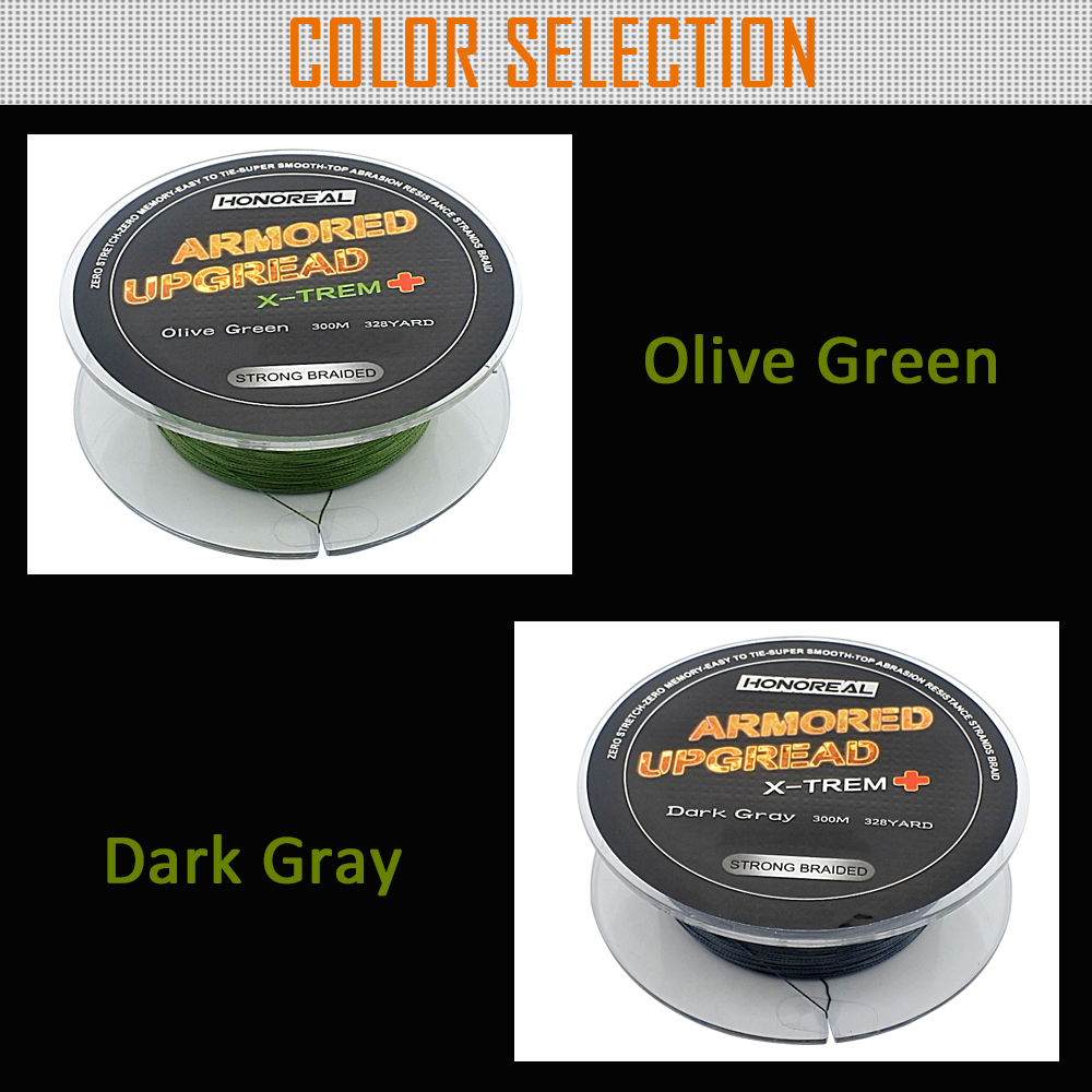 HONOREAL 0.232mm 300m Super Strong Abrasion Resistant Long Grey and Green Color 4 Strands PE Braided Fishing Line