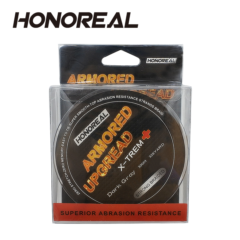 HONOREAL 0.232mm 300m Super Strong Abrasion Resistant Long Grey and Green Color 4 Strands PE Braided Fishing Line