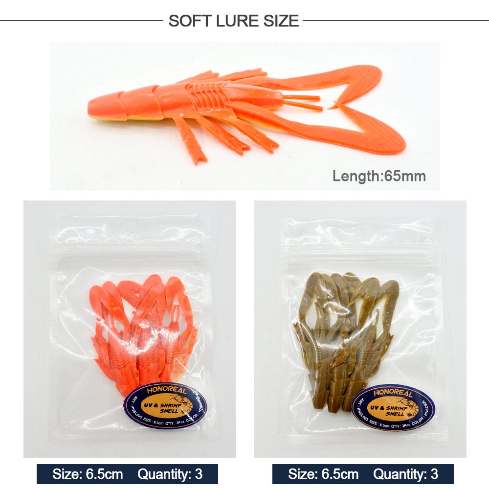 HONOREAL 6.5CM Different Color Artificial Fishing Shrimp Lure Soft Bait 3PCS HONOREAL 6.5CM Different Color Artificial Fishing Shrimp Lure Soft Bait 3PCS