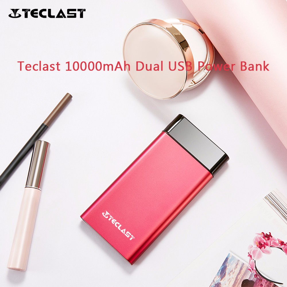 Teclast T100UC - R 10000mAh Dual USB Power Bank Red Metal LED Display Christmas Gift