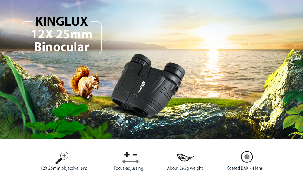 Kinglux Optics 12X 25mm BAK4 Compact Porro Binocular with Twist Up and Large Eyepieces Kinglux Optics 12X 25mm BAK4 Compact Porro Binocular with Twist Up and Large Eyepieces