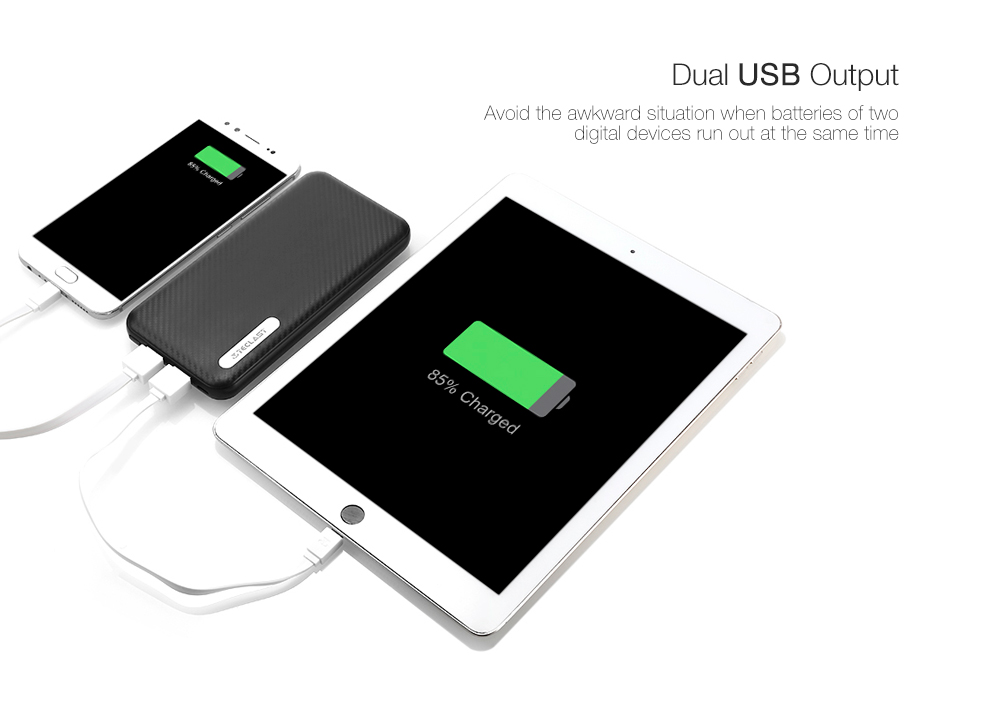 Teclast T100UU Series Power Bank 10000mAh 5V 2.1A Dual Output Micro USB Input Polymer Battery Indicator Lights