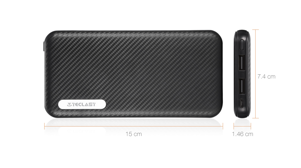 Teclast T100UU Series Power Bank 10000mAh 5V 2.1A Dual Output Micro USB Input Polymer Battery Indicator Lights