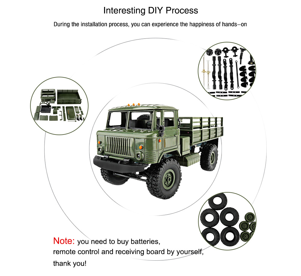 WPL B - 24 1:16 2.4G DIY Mini Off-road RC Military Truck Four-wheel Drive / 10km/h Maximum Speed WPL B - 24 1:16 2.4G DIY Mini Off-road RC Military Truck Four-wheel Drive / 10km/h Maximum Speed