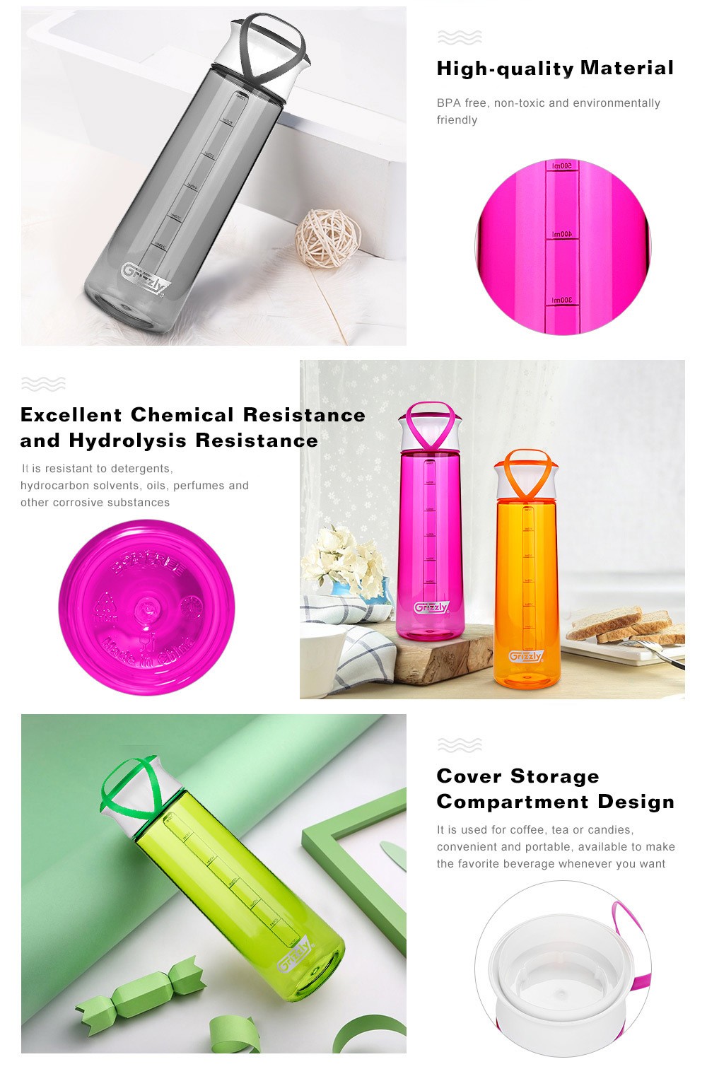 Grizzly ES8110 700ML BAP-free Portable Unbreakable Transparent Water Bottle Corrosion Resistance High Temperature Resistance Grizzly ES8110 700ML BAP-free Portable Unbreakable Transparent Water Bottle Corrosion Resistance High Temperature Resistance