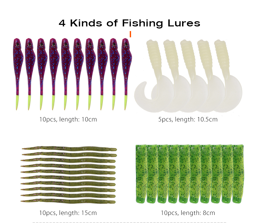 PRO BEROS 40pcs / Kit Worm Fishing Lure Bass Bait Fish Hook Tackle PRO BEROS 40pcs / Kit Worm Fishing Lure Bass Bait Fish Hook Tackle