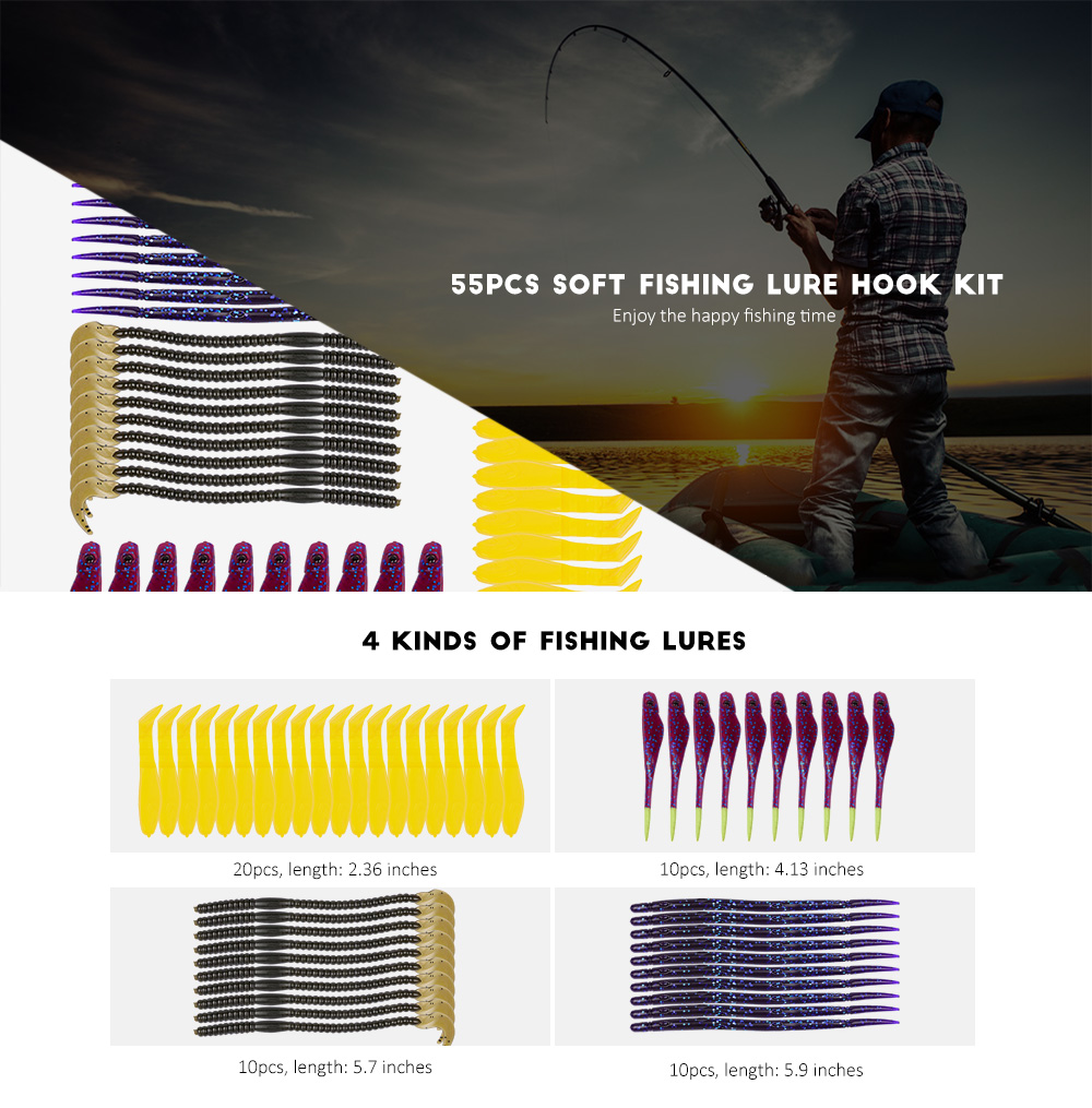 PRO BEROS 55pcs / Set Soft Worm Fishing Lure Bait Fish Hook Tackle PRO BEROS 55pcs / Set Soft Worm Fishing Lure Bait Fish Hook Tackle