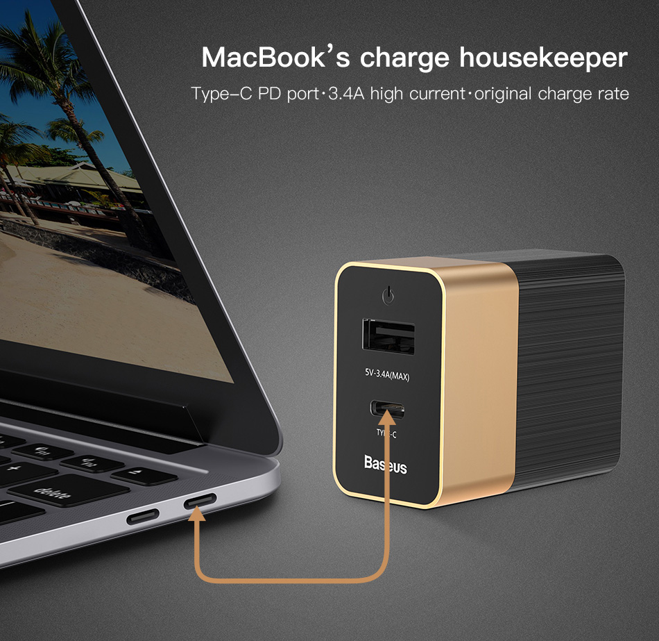 Baseus Duke Type-C PD USB Dual Output Travel Charger 5V / 3.4A Aluminum Alloy 15W Baseus Duke Type-C PD USB Dual Output Travel Charger 5V / 3.4A Aluminum Alloy 15W