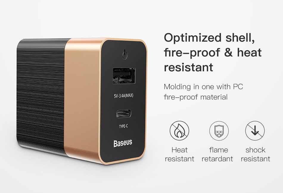 Baseus Duke Type-C PD USB Dual Output Travel Charger 5V / 3.4A Aluminum Alloy 15W Baseus Duke Type-C PD USB Dual Output Travel Charger 5V / 3.4A Aluminum Alloy 15W