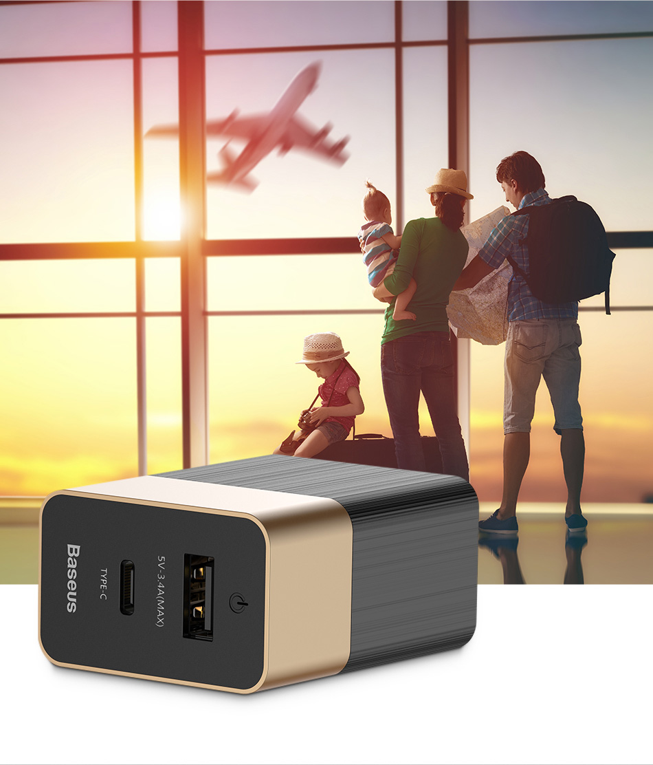 Baseus Duke Type-C PD USB Dual Output Travel Charger 5V / 3.4A Aluminum Alloy 15W Baseus Duke Type-C PD USB Dual Output Travel Charger 5V / 3.4A Aluminum Alloy 15W