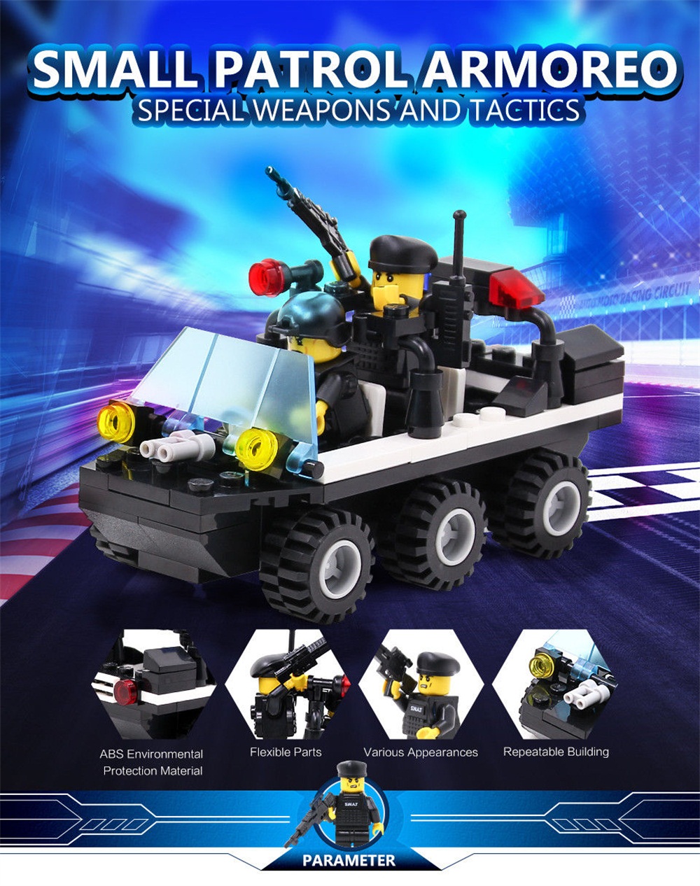 Kids Adult Educational Toy Building Bricks SWAT Patrol Armored Car Blocks Assembled Gift Kids Adult Educational Toy Building Bricks SWAT Patrol Armored Car Blocks Assembled Gift