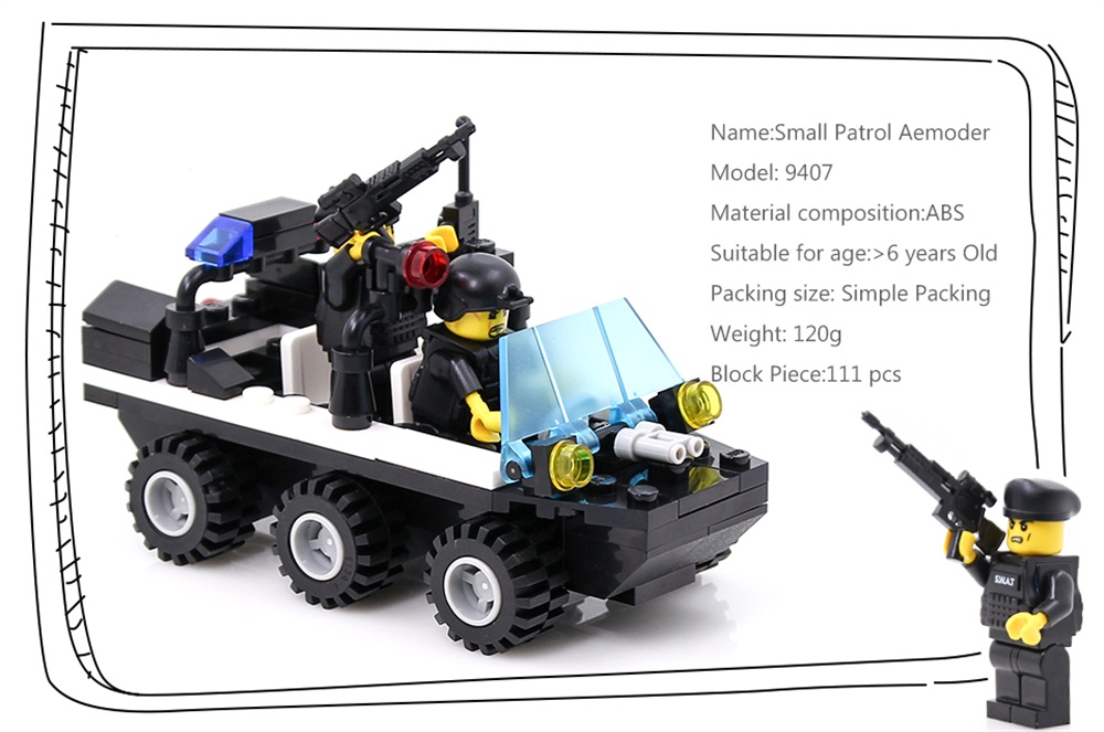 Kids Adult Educational Toy Building Bricks SWAT Patrol Armored Car Blocks Assembled Gift Kids Adult Educational Toy Building Bricks SWAT Patrol Armored Car Blocks Assembled Gift