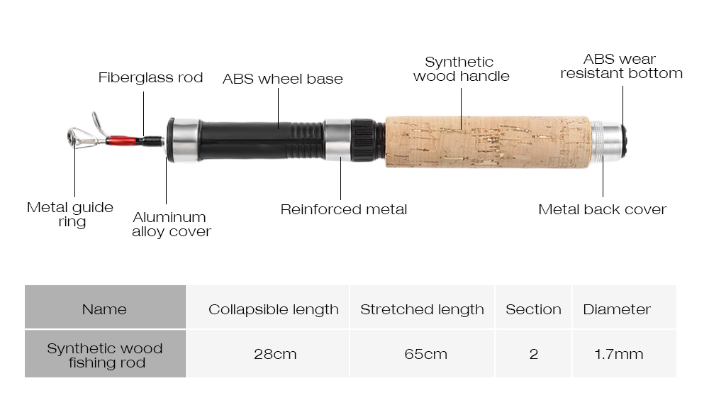 LEO Outdoor Mini Portable Retractable Fiberglass Fish Pole Fishing Rod