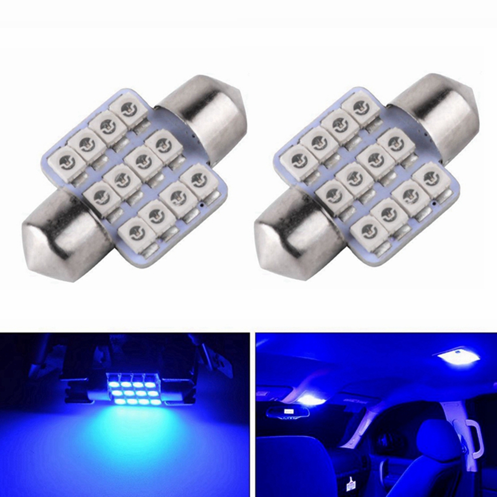 Sencart 2Pcs 12x2835SMD Festoon Car Map Dome LED Light DC 12V 31mm White/Blue Sencart 2Pcs 12x2835SMD Festoon Car Map Dome LED Light DC 12V 31mm White/Blue