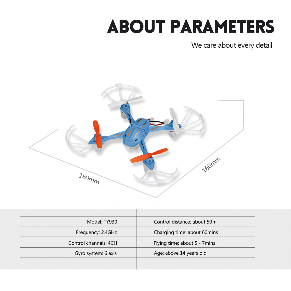 Flytec TY930 RC Quadcopter 2.4G 4CH 6-axis Gyro Headless High Hold Mode 3D Unlimited Flip Drone RTF Flytec TY930 RC Quadcopter 2.4G 4CH 6-axis Gyro Headless High Hold Mode 3D Unlimited Flip Drone RTF