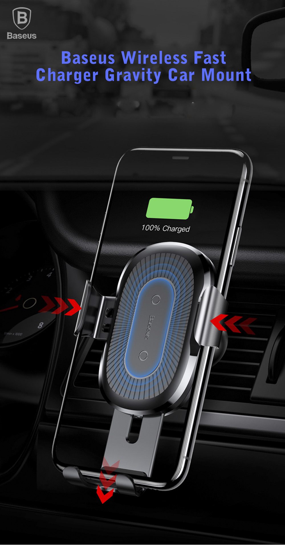 Baseus Wireless Fast Charger Gravity Car Mount 10W Silicone
