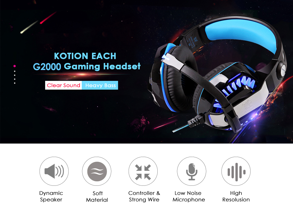KOTION EACH G2000 Stereo Gaming Headset 2.2m Cable LED Light Over-ear Headphones with Mic for Computer Game KOTION EACH G2000 Stereo Gaming Headset 2.2m Cable LED Light Over-ear Headphones with Mic for Computer Game