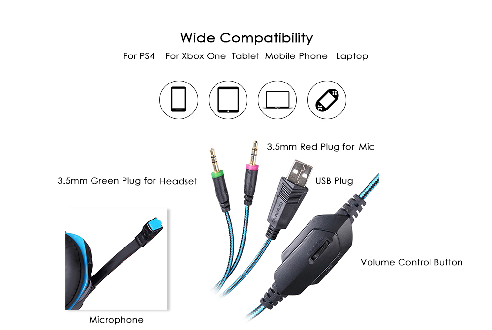 KOTION EACH G2000 Stereo Gaming Headset 2.2m Cable LED Light Over-ear Headphones with Mic for Computer Game KOTION EACH G2000 Stereo Gaming Headset 2.2m Cable LED Light Over-ear Headphones with Mic for Computer Game
