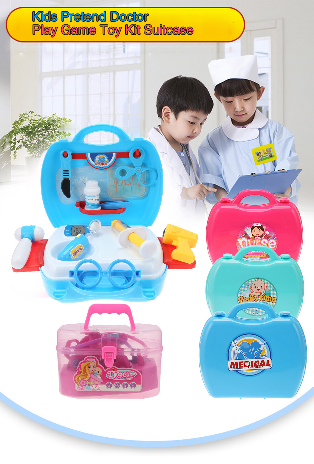 Kids Pretend Play Doctor Game Education Toy Plastic Suitcase Kit Kids Pretend Play Doctor Game Education Toy Plastic Suitcase Kit